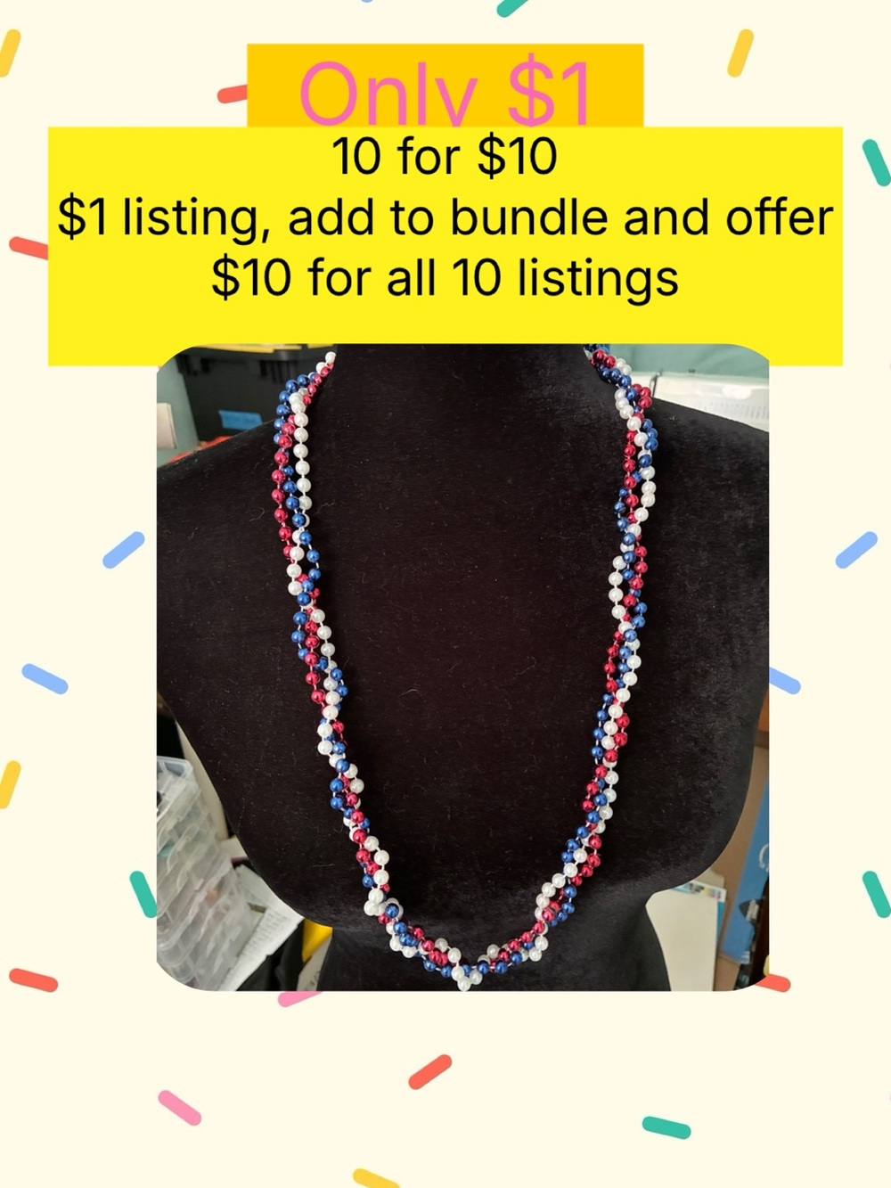 Red, White & Blue Beaded Twist Necklace - Women Jewelry